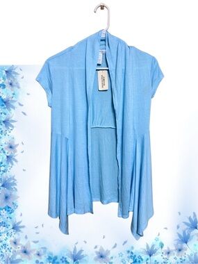 💎 Ambiance Apparel Draped Waterfall Cardigan Sky Blue Rayon Summer Cover Up NWT